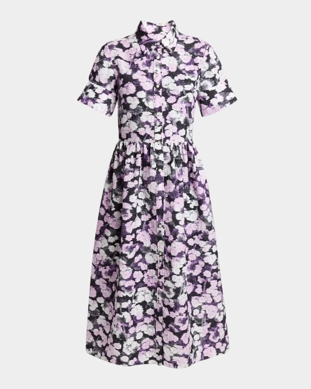 Floral Fit-Flare Short Sleeve Midi Shirtdress
